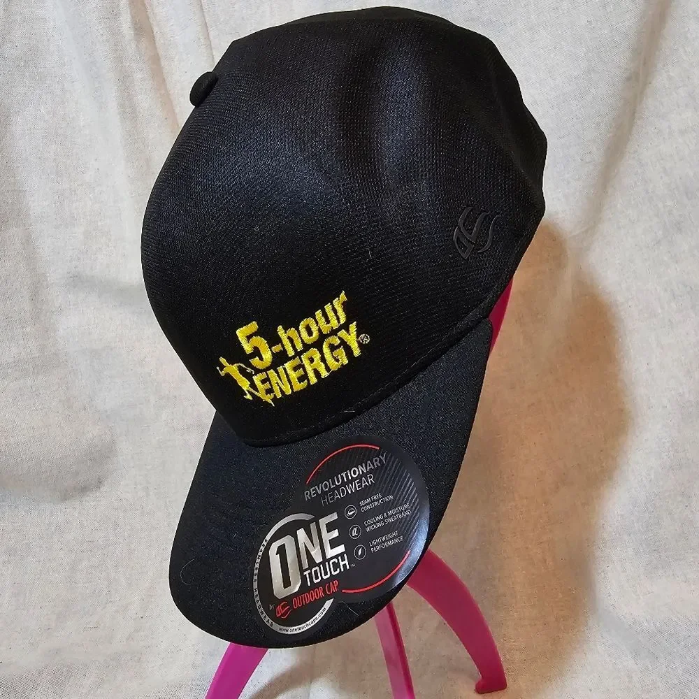 5 Hour Energy One Touch Seam Free Hat Outdoor Cap Black M/L Brim Sticker